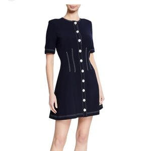 Veronica Beard Mikel Contrast Stitch Mini Dress Sz 2 Navy Blue